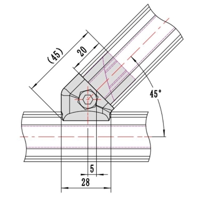 DYJ28-B07 Aluminum Tubing Connector Lean Pipe Joint Fastener Kit 45 Degree Double Tube Built-in Joint