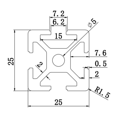 25*25 Custom Industrial T-Slotted Aluminum Extrusion Profile