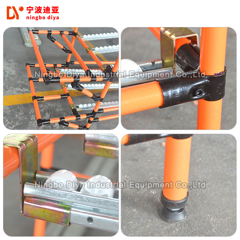 PE Coated FIFO Storage Shelf Yellow Lean Pipe Heavy Duty Pallet Roller ...