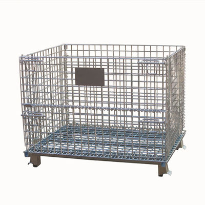 Lockable Foldable Wire Mesh Cage / Heavy Duty Wire Mesh Pallet Cages 50x50mm