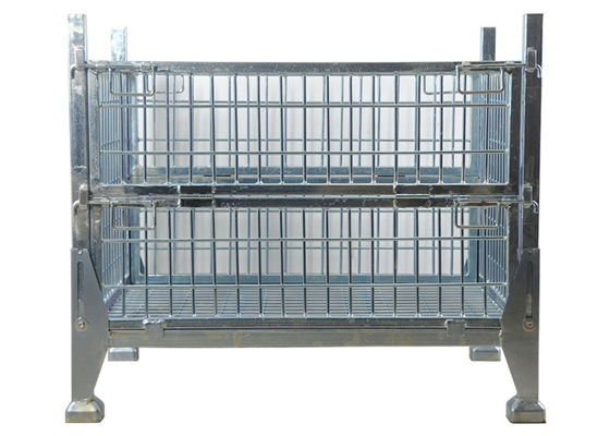 Galvanized Iron Storage Cage Metal Pallet Box Industrial Collapsible Wire Cage