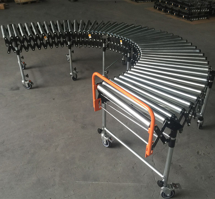 Vehicle Loading Unloading Roller Conveyor System Zinc Plated Flexible Gravity Conveyor